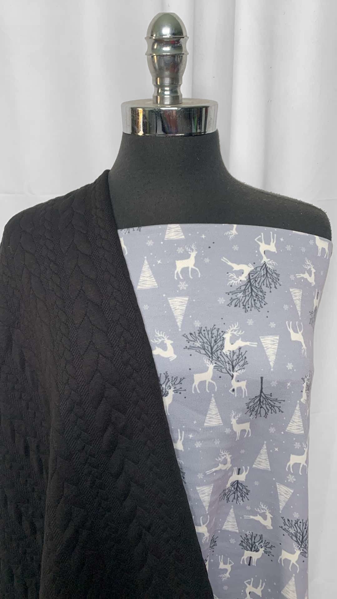 QUILTED/WINTER DEER BUNDLE : 1YD Black Cable Quilted & 1YD Silver Winter Deer PRS FT : A25815