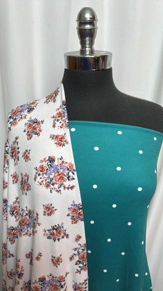 IVORY FLORAL/TEAL DOT BUNDLE : 2YD Ivory Floral Oakley SK & 2YD Teal Dot Oakley SK : A28100
