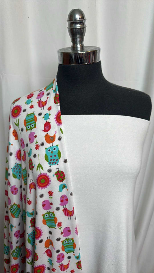 WHITE/OWLS BUNDLE : 2YD White Cotton Rib & 1.5YD Owls Cotton Rib : A27926
