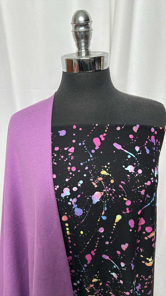 PURPLE/BLACK SPLATTER BUNDLE : 2YD Black Splatter Single-Brushed PF & 1YD Purple Peached PF : A27473