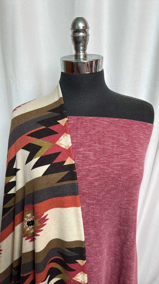 BURGUNDY SANDWASH/SOUTHWEST BUNDLE : 2YD Burgundy Sandwash Rib & 2YD Southwest Hacci SK : A28643