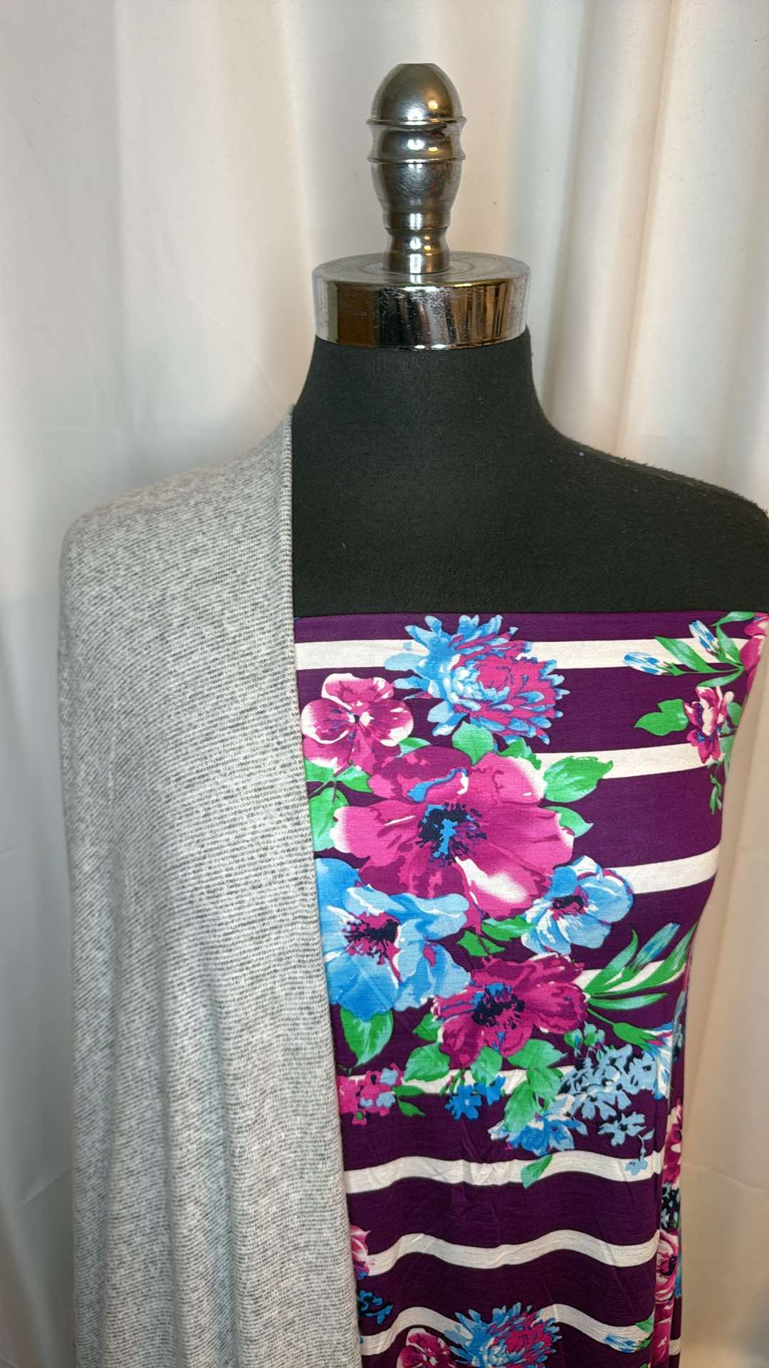 GREY/FLORAL STRIPE BUNDLE : 2YD Floral Stripe Modal & 2YD Grey Brushed Hacci SK : A26747