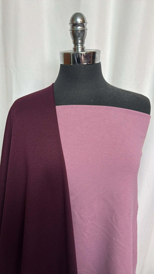 WINE/MAUVE BUNDLE : 2YD Wine Minky-Backed Jersey & 1.5YD Mauve Brushed Bamboo C/S FT : A29397