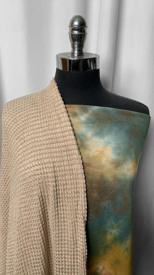 TAUPE/GREEN TIE DYE BUNDLE : 1.5YD Tie Dye C/P FT & 2YD Taupe Pucker Waffle : A2539