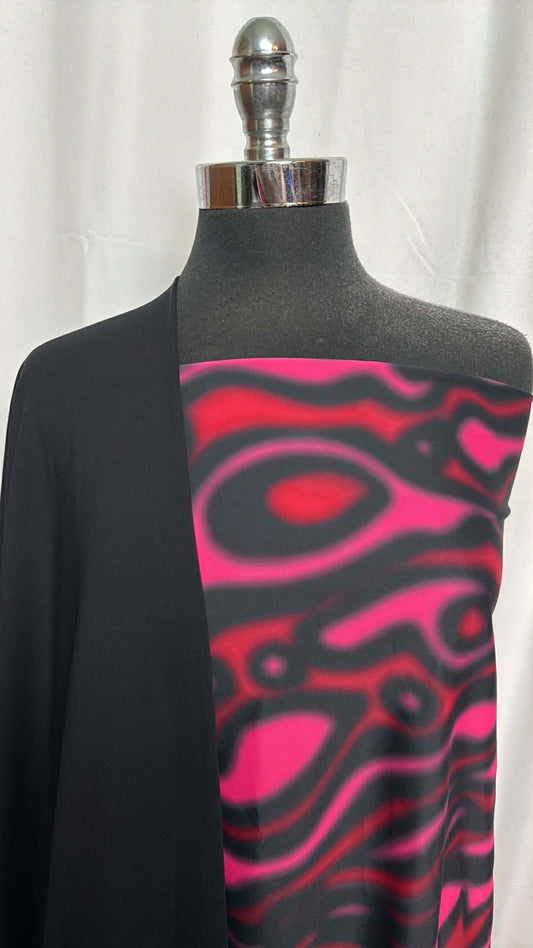 BLACK/PINK SWIRL BUNDLE : 2YD Black Brushed-Back PF & 1YD Black/Pink/Red Swirl N/S Swim : A29653