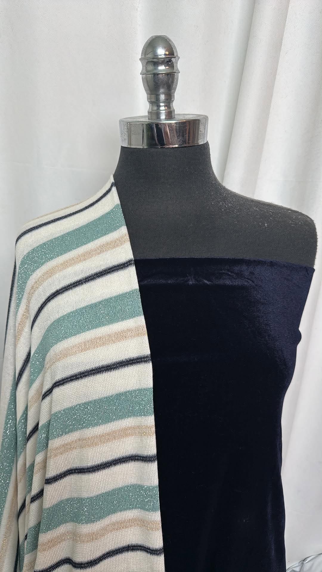 NAVY VELVET/STRIPES BUNDLE : 2YD Stripes SK w/Lurex & 2YD Navy Stretch Velvet : A30707