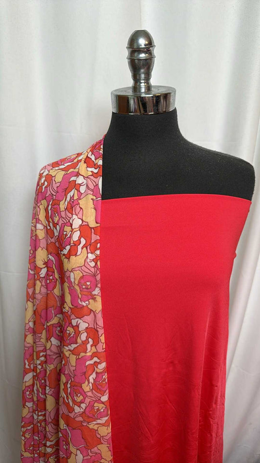 PINK/RED MESH BUNDLE : 2YD Solid N/S Swim & 2YD Pink/Red Floral Mesh : A27811