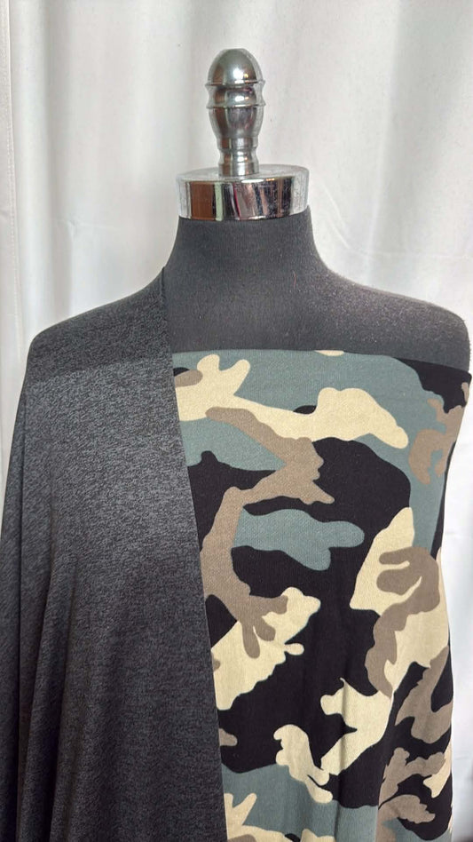 CHARCOAL/CAMO BUNDLE : 2YD Camo Heavy Cotton FT & 2YD Charcoal 2-Tone Featherweight PF : A29880