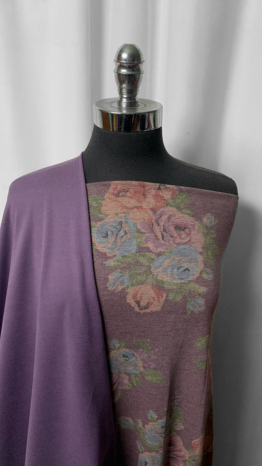 PURPLE HAZE/FLORAL BUNDLE : 2YD Purple Hazed Peached PF & 2YD Muted Floral PRS Jersey : A2339