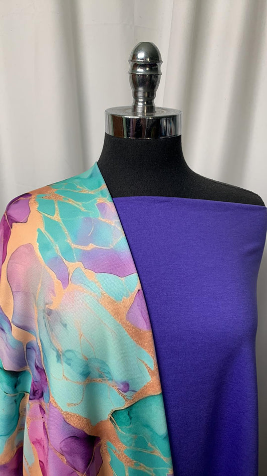 PURPLE/MARBLE BUNDLE : 2YD Soft Purple Peached PF & 2YD Aqua/Purple Marble Sport Fleece : A1812