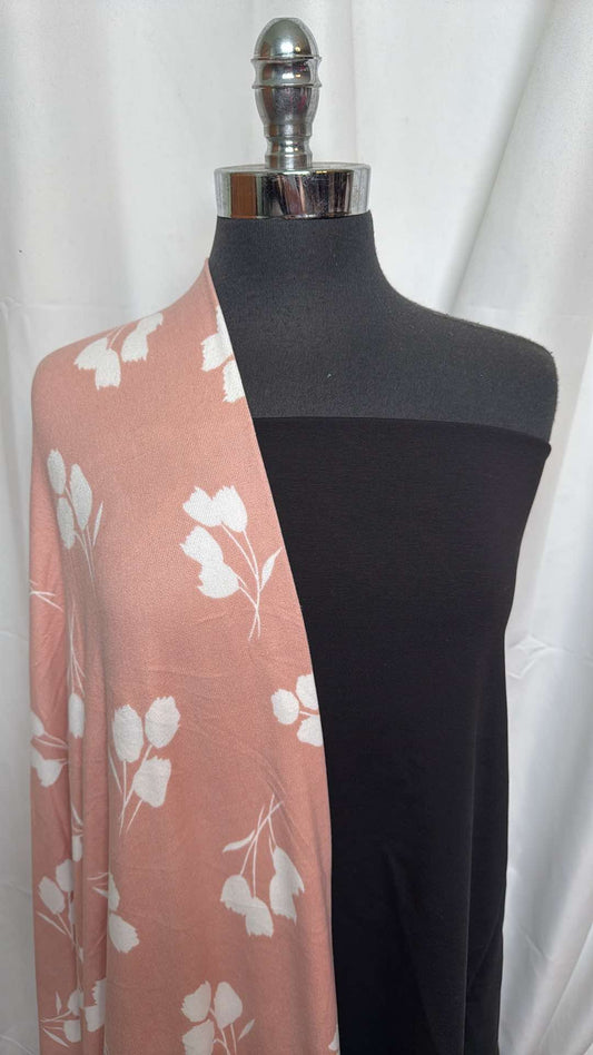 BLACK/BLUSH FLORAL BUNDLE : 2YD Blush Floral Oakley SK & 2YD Black Cotton Ponte : A26039