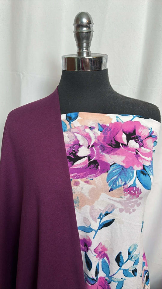 PLUM/FLORAL BUNDLE : 28" Cut of Floral DBP & 1.5YD Plum Peached PF : A29750