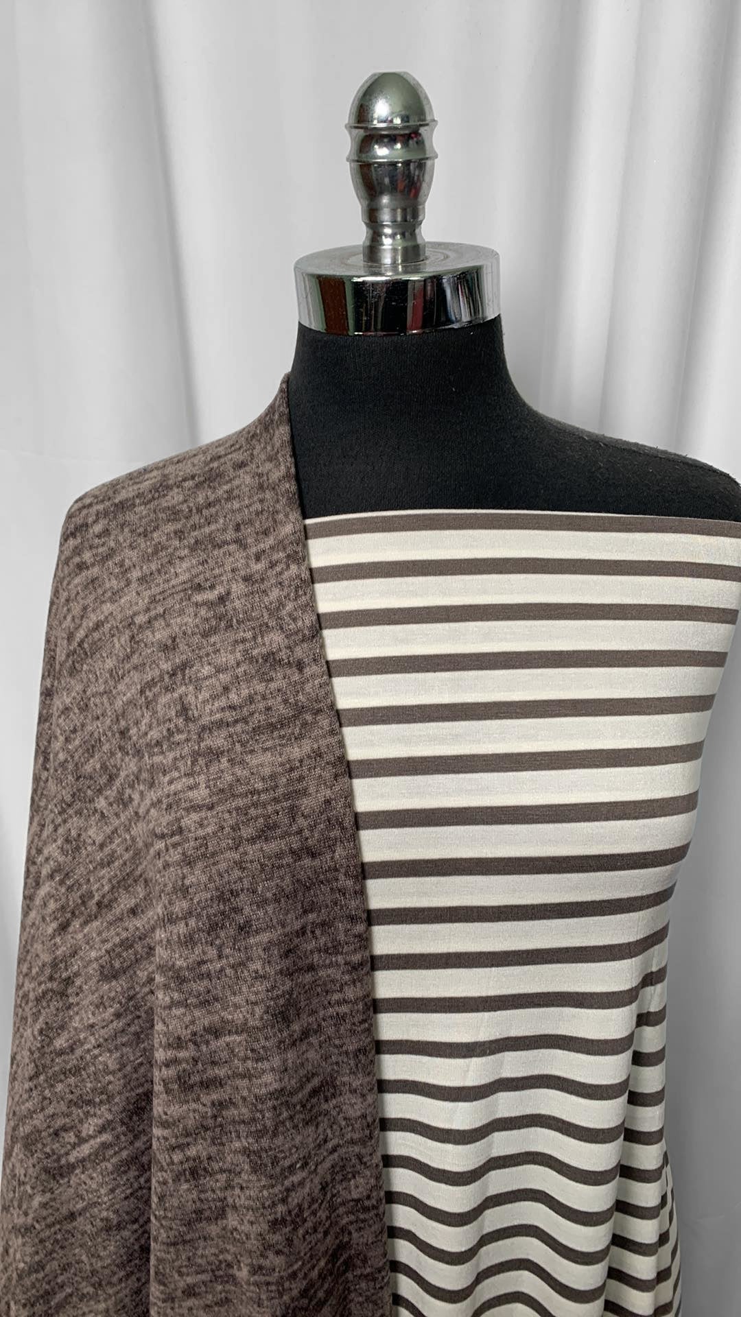 MOCHA/STRIPE BUNDLE : 66"YD Mocha Brushed Hacci SK & 2YD Stripe R/S : A2447