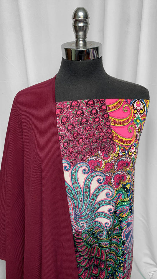 BURGUNDY/ABSTRACT BUNDLE : 2YD Burgundy Heavy C/S Rib & 3YD Abstract ITY : A25293