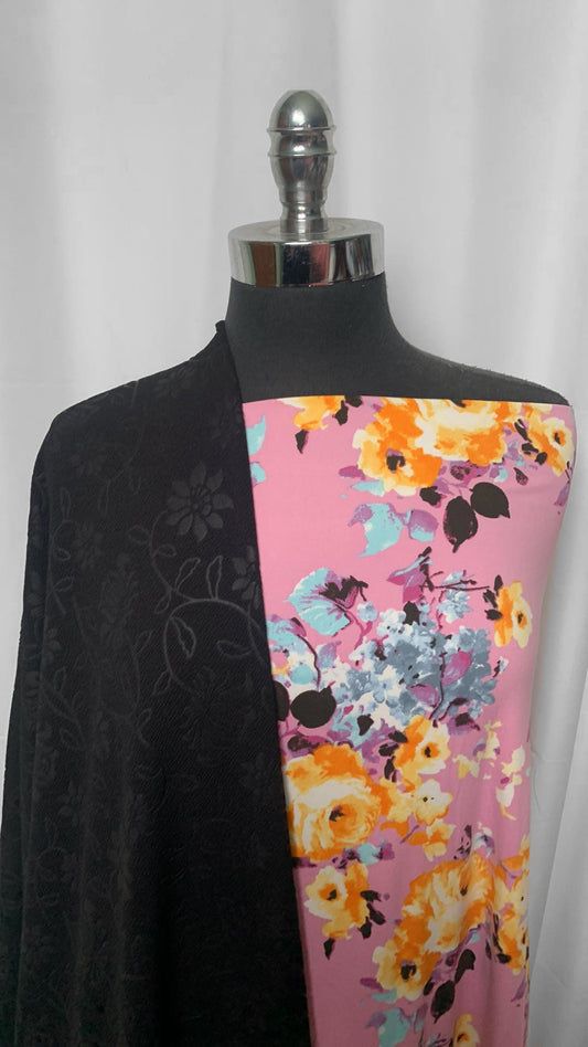 BLACK EMBOSSED/FLORAL BUNDLE : 2YD Floral DBP & 2YD Black Embossed Liverpool : A2473