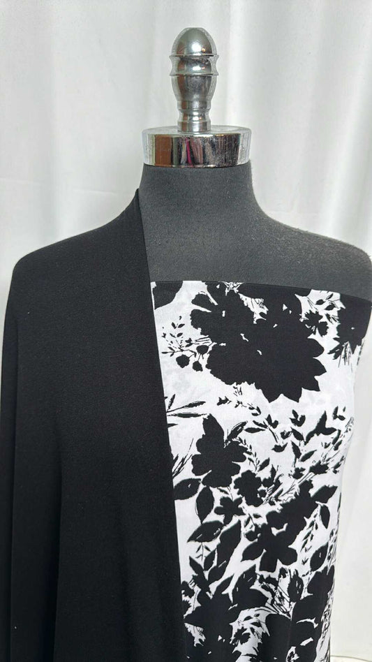 BLACK/WHITE FLORAL BUNDLE : 1.5YD Black/White Floral ITY & 1+YD Black PRS FT : A29148