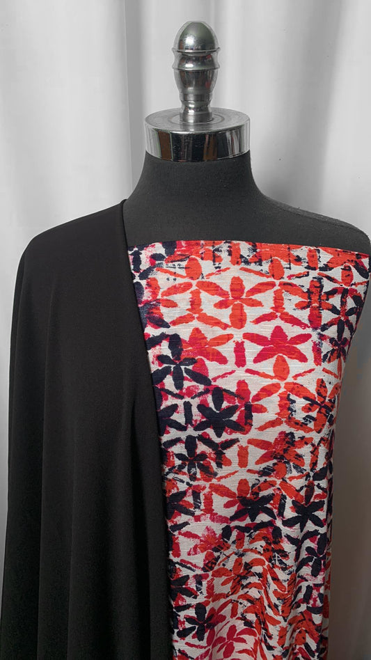 BLACK/DISTRESSED FLORAL BUNDLE : 2YD Black Crepe Scuba & 2YD Distressed Floral Rayon Slub Jersey : A2333