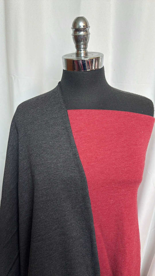 CHARCOAL/RED BUNDLE : 2YD Red Sweatshirt Fleece (72" Wide) & 2YD Charcoal Sweatshirt Fleece (72" Wide) : A28504