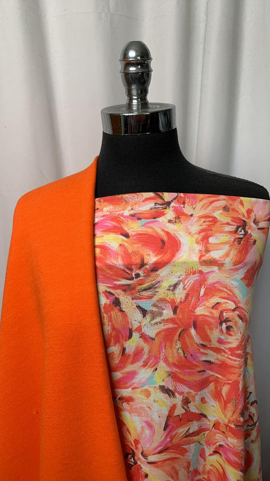 ORANGE FLORAL BUNDLE : 1.5YD Orange Sweatshirt Fleece & 1YD Orange Floral PRS FT : A1954