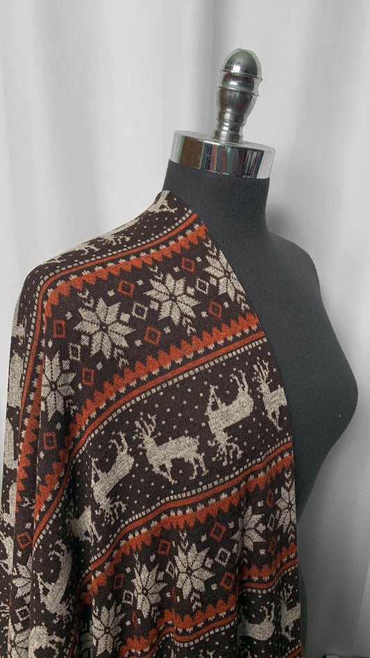 Brown Snowflake/Deer Stripe - Hacci Sweater Knit - 4 Yard Cut