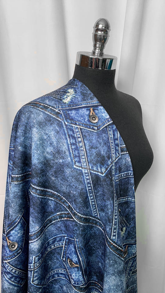 Jeans Print - Poly/Spandex Sweatshirt Fleece (No Stretch) - 2 Yard Cut