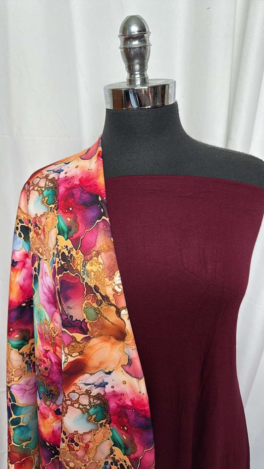 MAROON/ACID INK BUNDLE : 2YD Maroon Bamboo & 3YD Bright Acid Ink Poly/Spandex Fleece : A27169