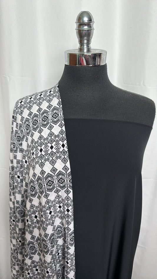 BLACK/WHITE GEO BUNDLE : 2YD Black Stretch Woven & 2YD Black/White Geo Bubble Crepe : A27083