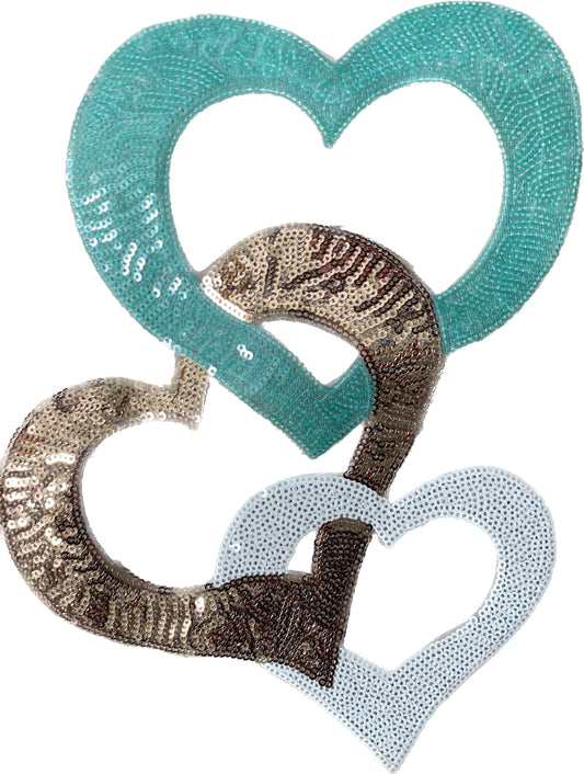 3 Sequin Hearts - Iron On Decal - Sold Individually