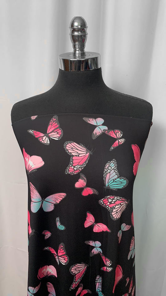 Black/Pink Butterfly - Yoga Performance - 2 Yard Cut