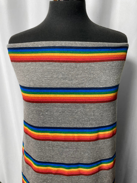 Rainbow Stripe on Grey - Sweatshirt Fleece - 2 Yard Cut