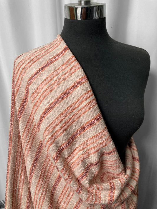 Natural/Pink Stripe- Cotton-Blend Double Knit - 2 Yard Cut