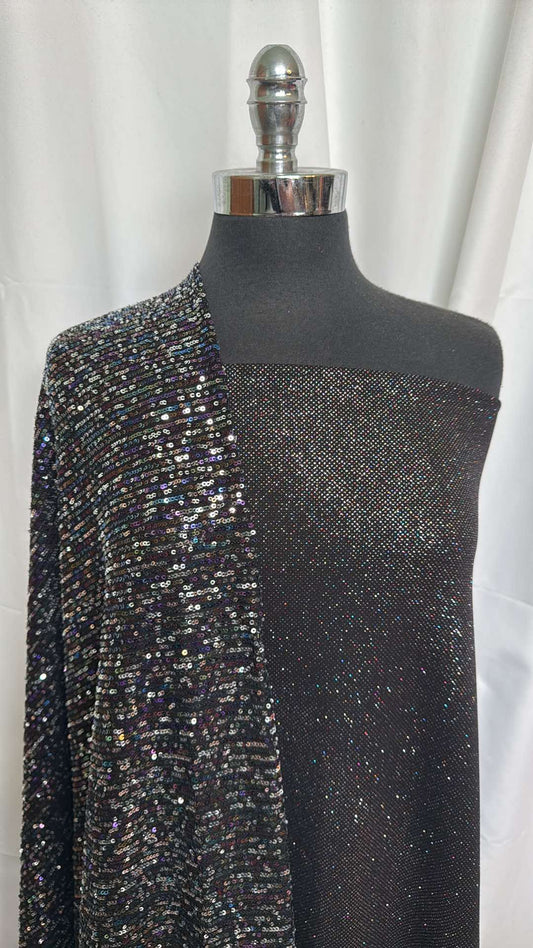 BLACK GLITTER/SEQUINS BUNDLE : 3YD Black Glitter Scuba & 1+YD Black Sequins on Mesh : A26155