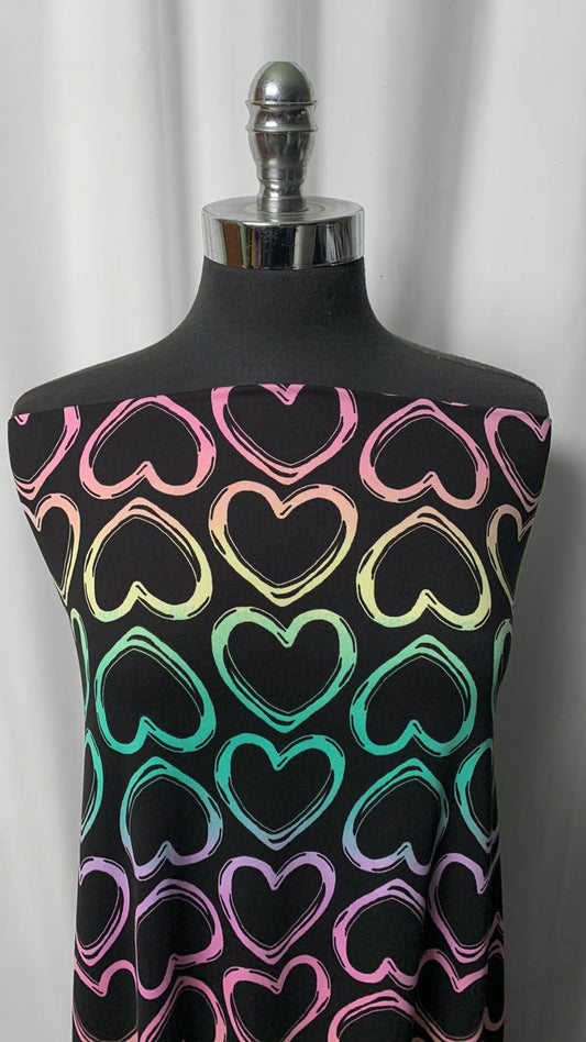 Ombre Hearts on Black - Double Brushed Poly Spandex - 4 Yard Cut
