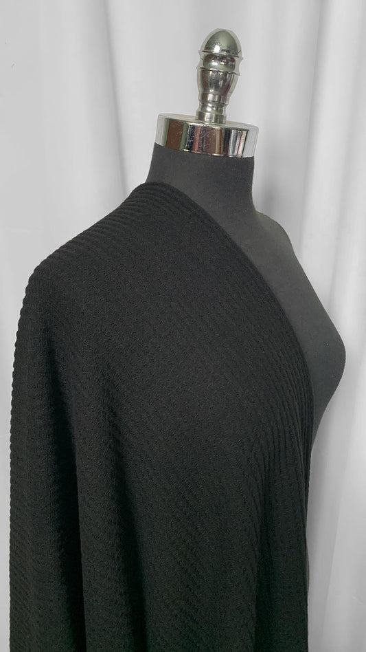 Solid Black - Brushed Waffle Knit - 2 Yard Cut