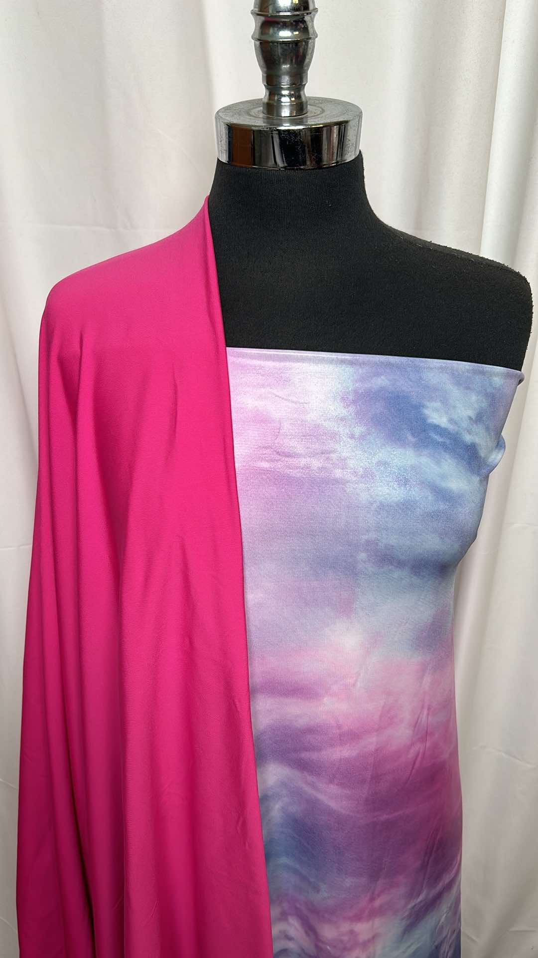 PINK/BLUE TIE DYE BUNDLE : 2YD Tie Dye Foil ITY & 2YD Pink Brushed-Back PF : A26399