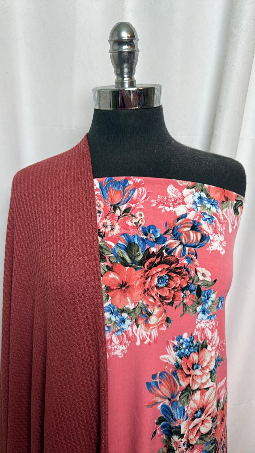 PINK FLORAL/MARSALA WAFFLE BUNDLE : 1+YD Pink Floral ITY & 2YD Marsala Waffle : A30320