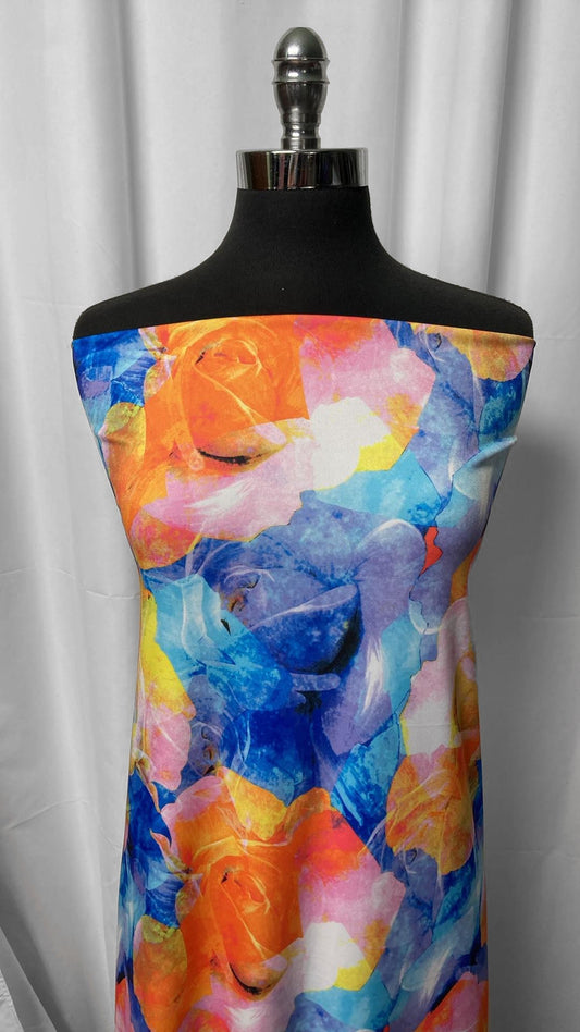 Blue/Orange Abstract Floral - ITY - 2 Yard Cut