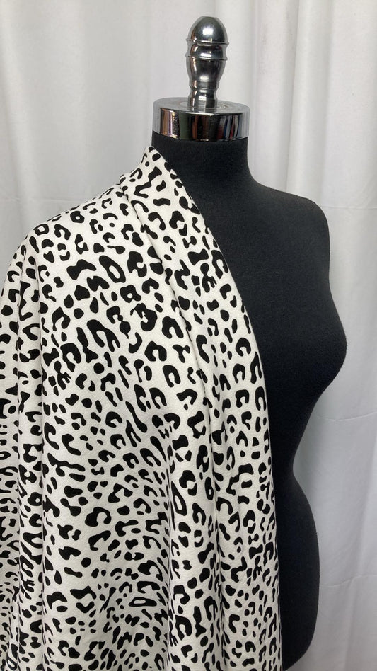 White/Black Leopard - Brushed Cotton French Terry - 3 Yard Cut