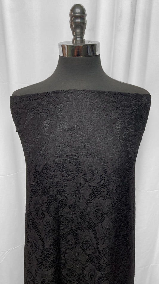 Black Floral - Stretch Lace - 2 Yard Cut