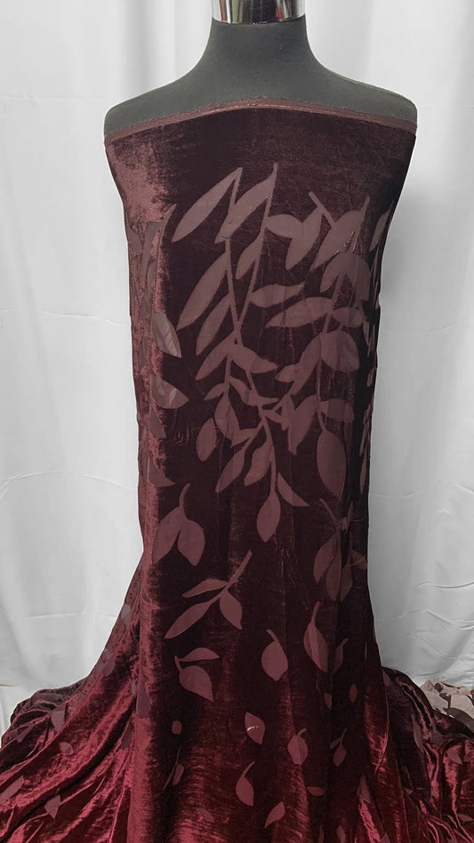 Burgundy Ombre - Silk Velvet Burnout - 3 Yard Cut