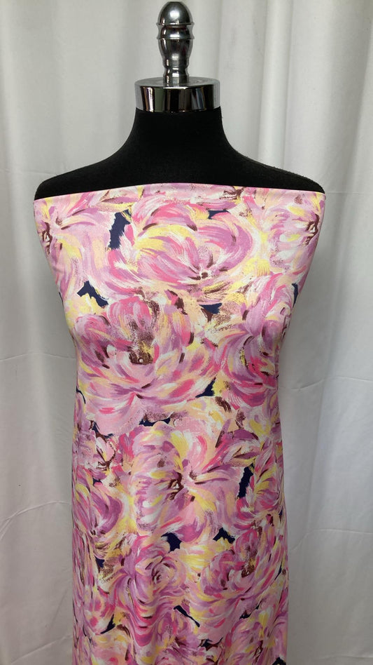 Pink/Yellow Floral on Navy - ITY - 2 Yard Cut