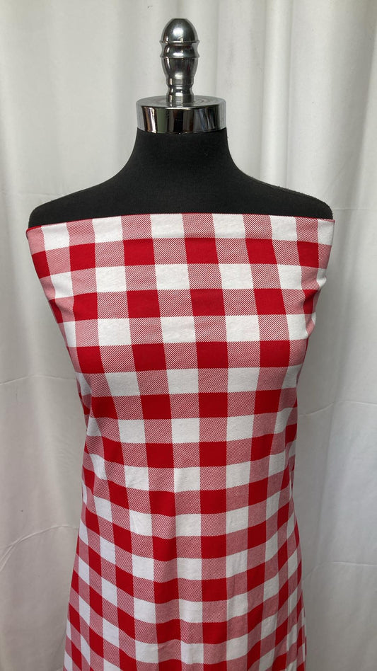 Red/White Gingham Plaid - Cotton/Spandex - 2 Yard Cut