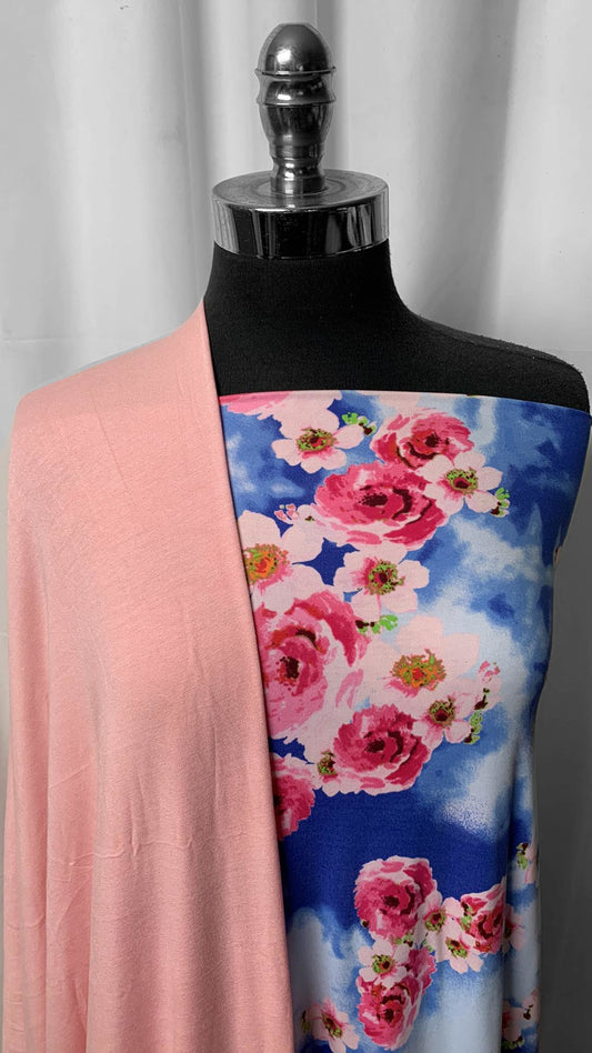 PINK/TIE DYE FLORAL BUNDLE : 2YD Pink R/S & 3YD Floral DBP : A25179