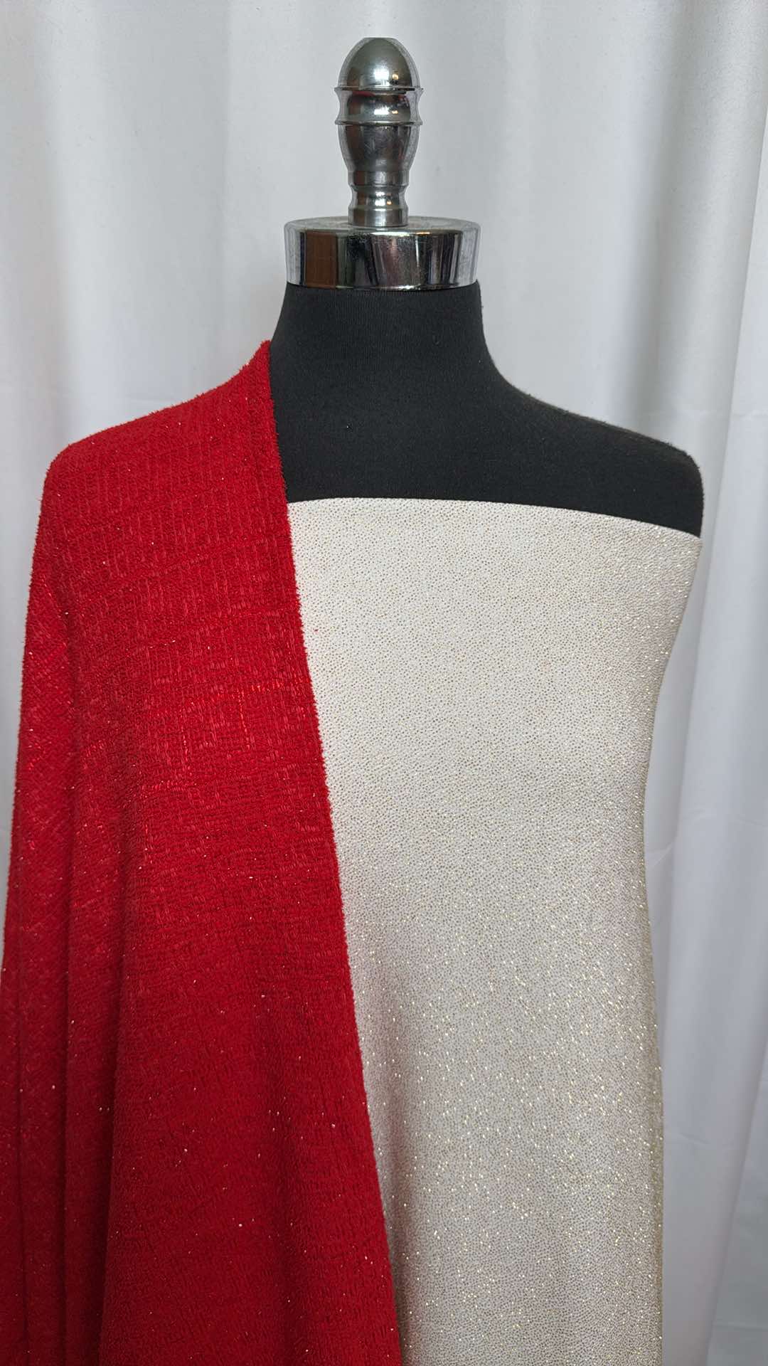 RED SPARKLE/IVORY GLITTER BUNDLE : 2+YD Gold Glitter on Ivory Liverpool & 2YD Red w/Slight Sparkle Jacquard DK : A26139