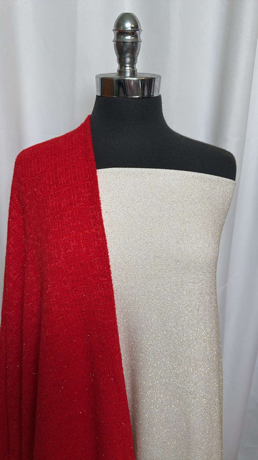 RED SPARKLE/IVORY GLITTER BUNDLE : 2+YD Gold Glitter on Ivory Liverpool & 2YD Red w/Slight Sparkle Jacquard DK : A26139