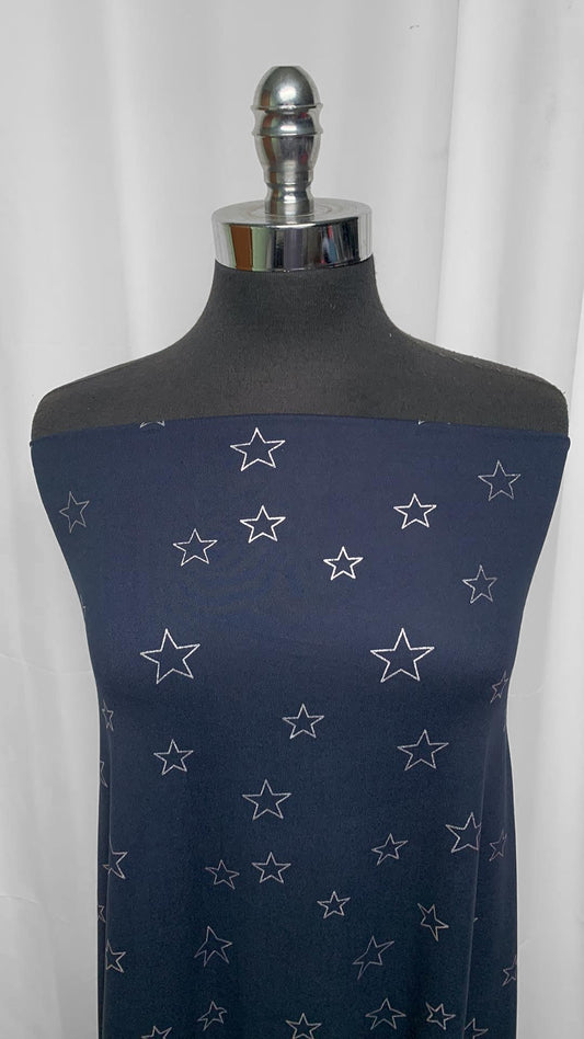 Navy Foil Star - Double Brushed Poly Spandex - 2 Yard Cut