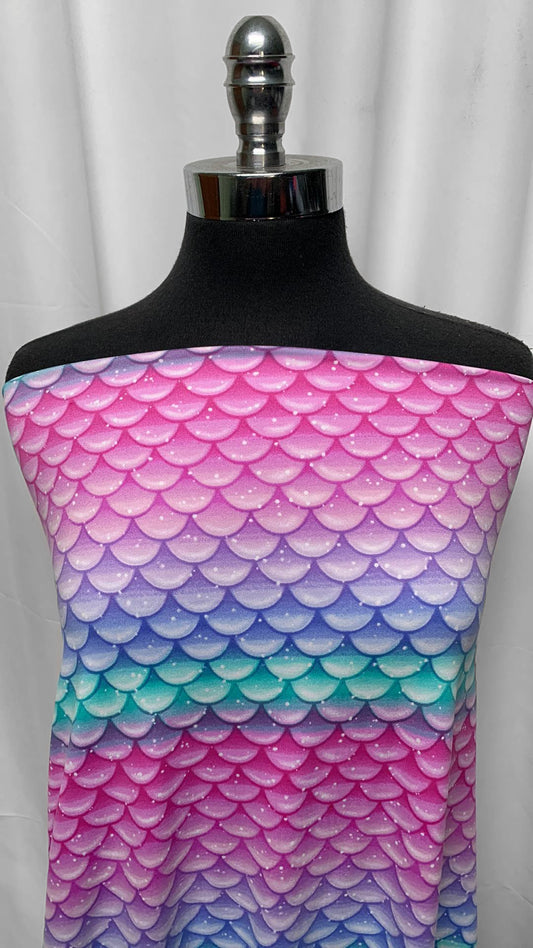 Pink/Purple/Mint Scales - Double Brushed Poly Spandex - 2 Yard Cut
