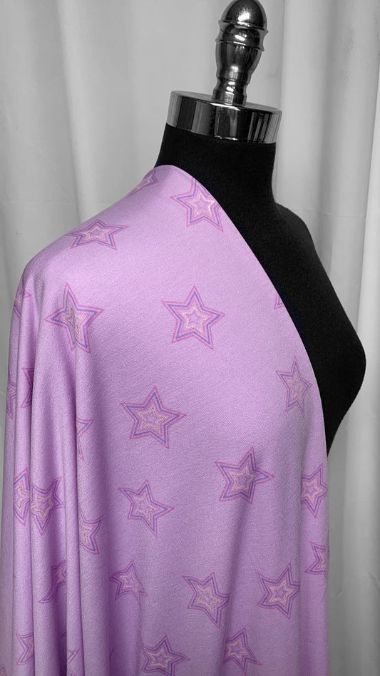 Lilac Stars - Poly/Rayon/Spandex French Terry - 2 Yard Cut