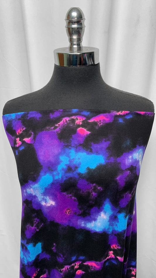 Purple/Black Galaxy Tie Dye - Double Brushed Poly Spandex - 2 Yard Cut