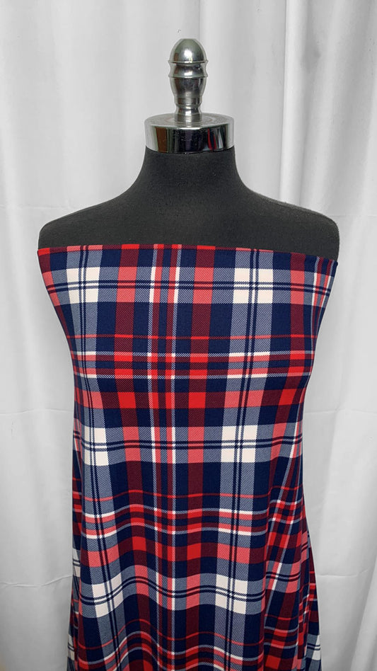 RWB Plaid - Double Brushed Poly Spandex - 3 Yard Cut